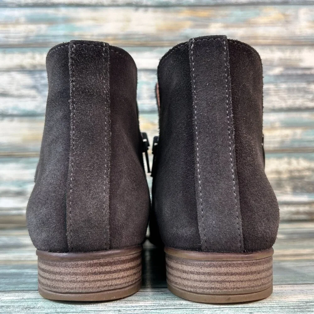 Eric Michael Ankle Boots Womens Sz 6.5 Casual Double Zipper Low Block Heel Gray